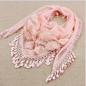 150*50CM7 Colors Tassel Scarf women Embroidered Flower Scarf Bib SM6