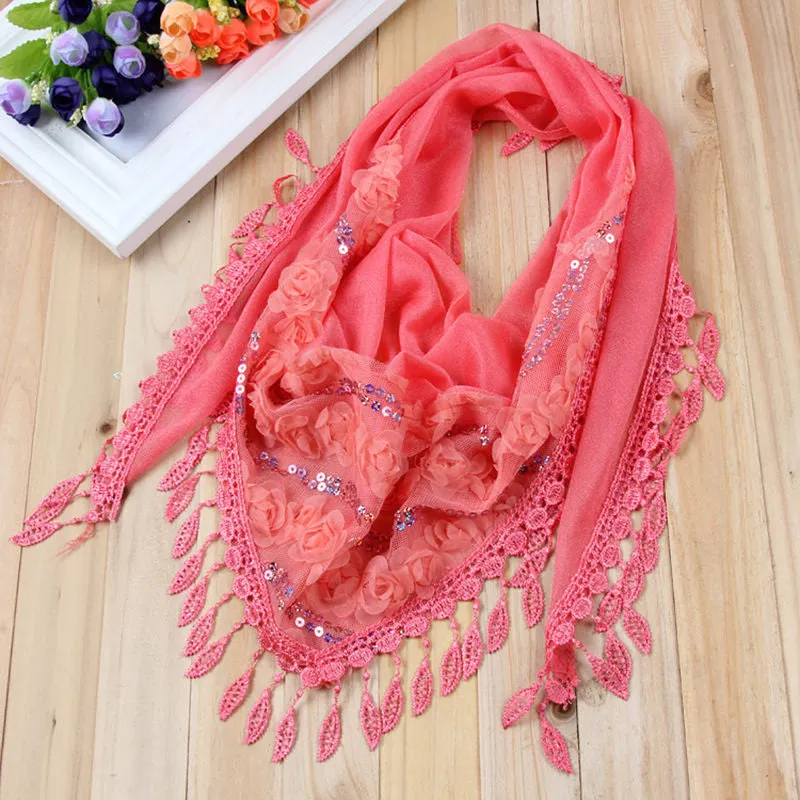 150*50CM7 Colors Tassel Scarf women Embroidered Flower Scarf Bib SM6