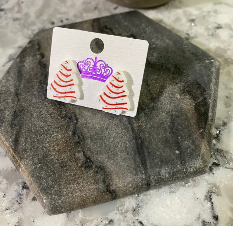 Acrylic Stud Earrings - Christmas Tree Cakes