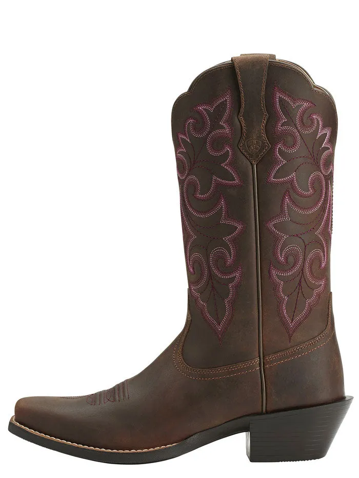 Ariat 10014172 Womens Round Up Square Toe Western Boot Powder Brown