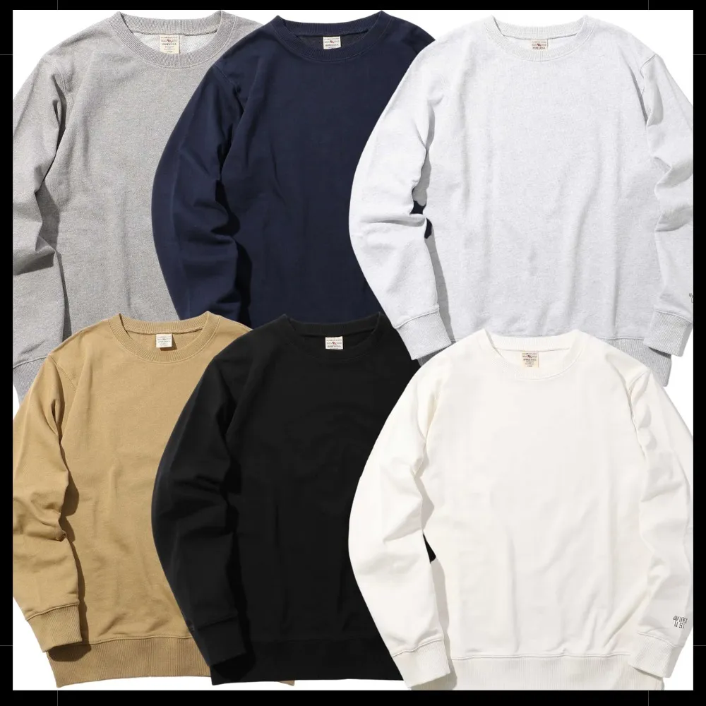 AVIREX  |Unisex Street Style U-Neck Long Sleeves Plain Cotton