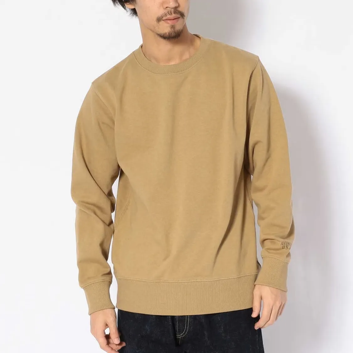 AVIREX  |Unisex Street Style U-Neck Long Sleeves Plain Cotton