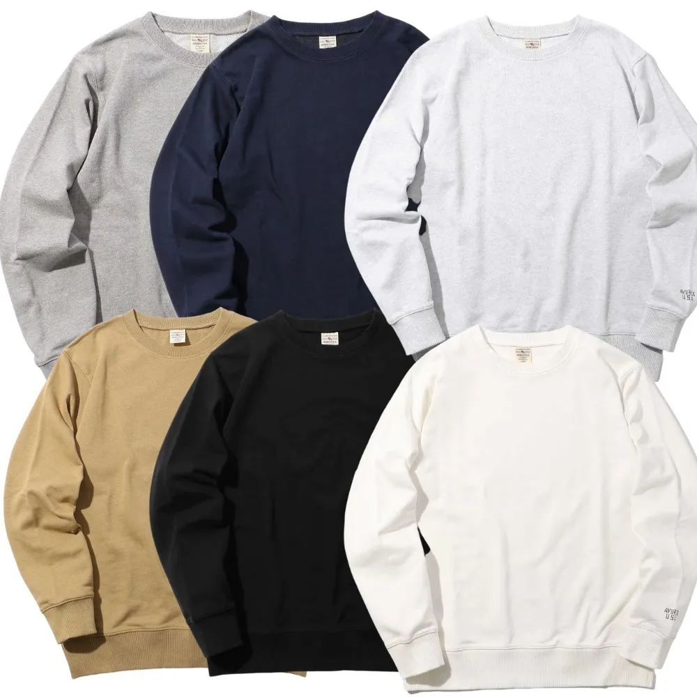 AVIREX  |Unisex Street Style U-Neck Long Sleeves Plain Cotton