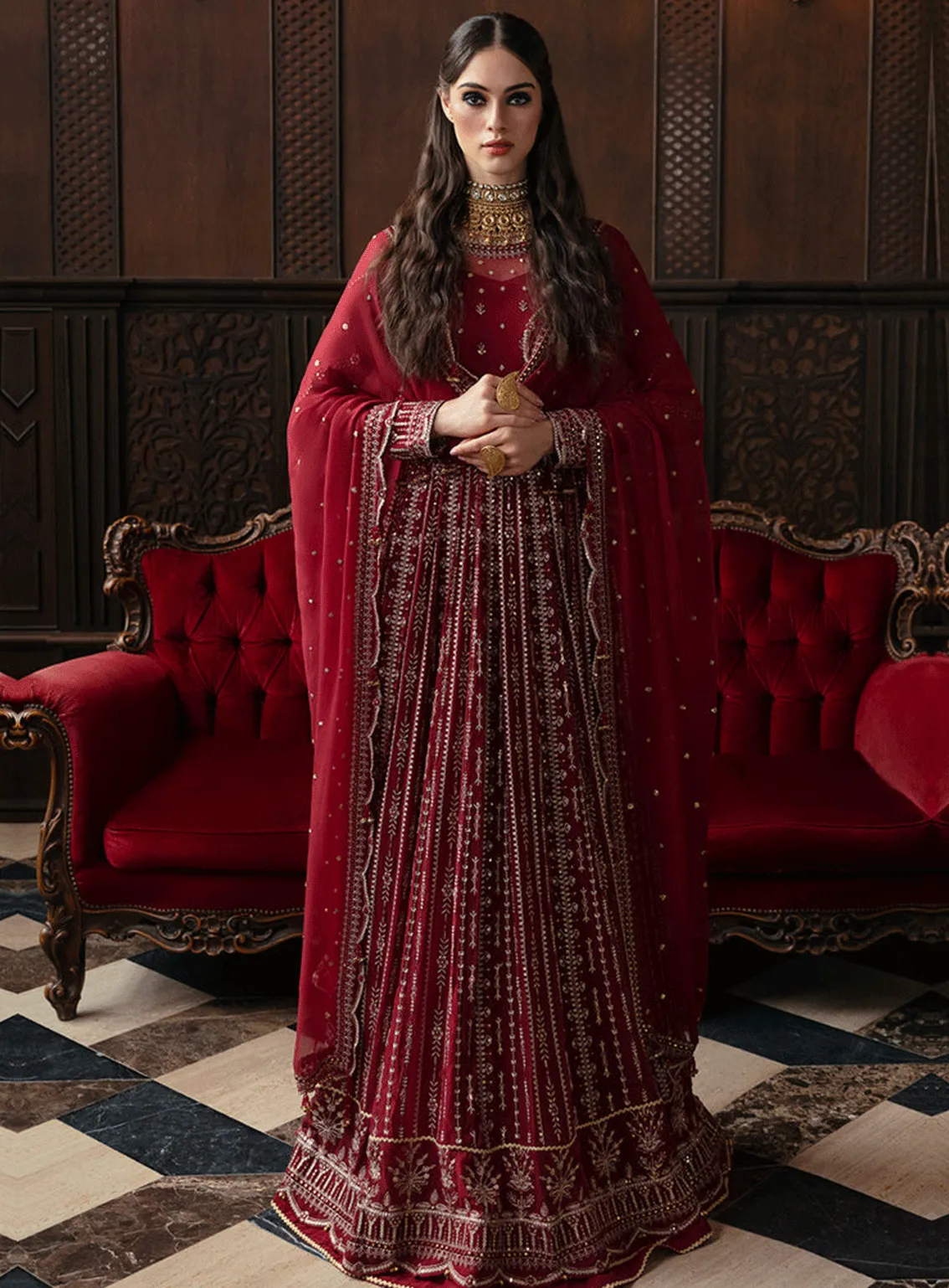 Ayzel By Afrozeh Embroidered Chiffon Unstitched 3 Piece Suit - ABA23TC 3 SANGRIA