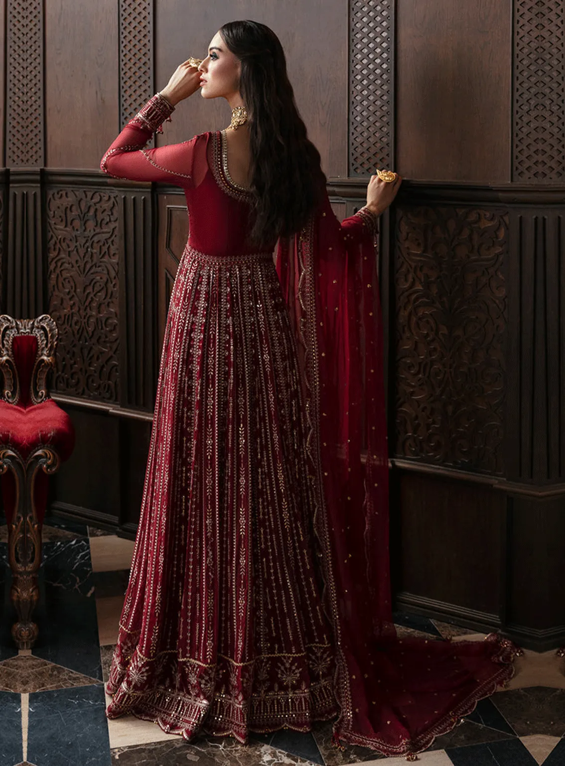 Ayzel By Afrozeh Embroidered Chiffon Unstitched 3 Piece Suit - ABA23TC 3 SANGRIA