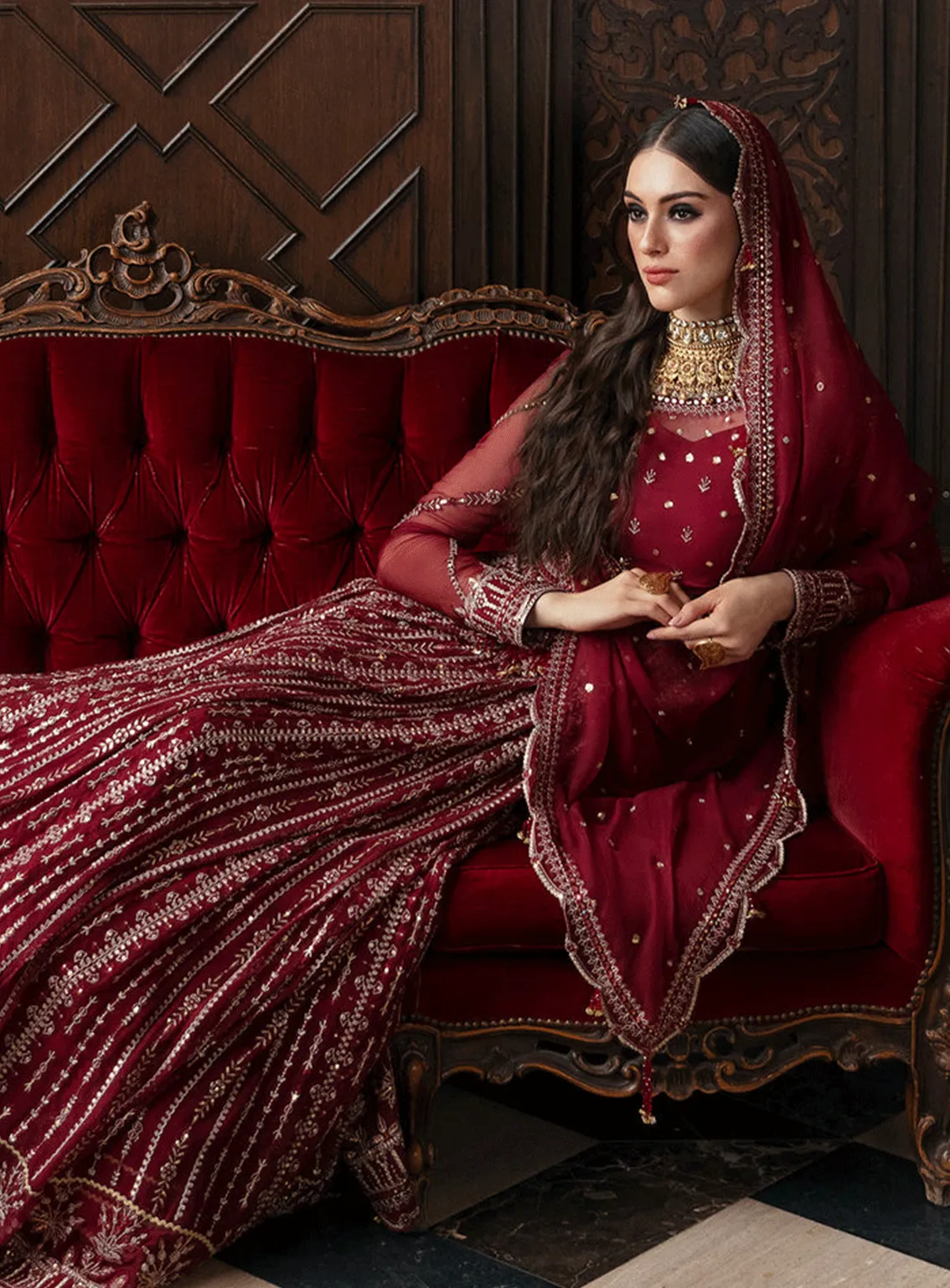 Ayzel By Afrozeh Embroidered Chiffon Unstitched 3 Piece Suit - ABA23TC 3 SANGRIA