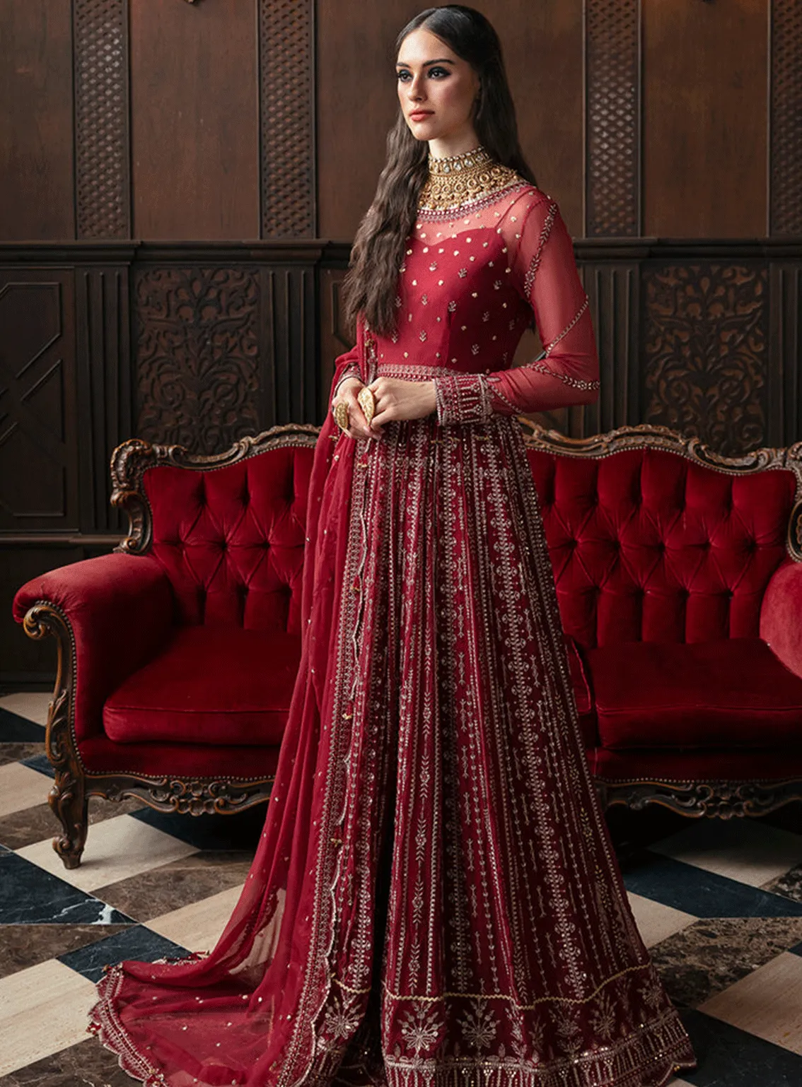 Ayzel By Afrozeh Embroidered Chiffon Unstitched 3 Piece Suit - ABA23TC 3 SANGRIA