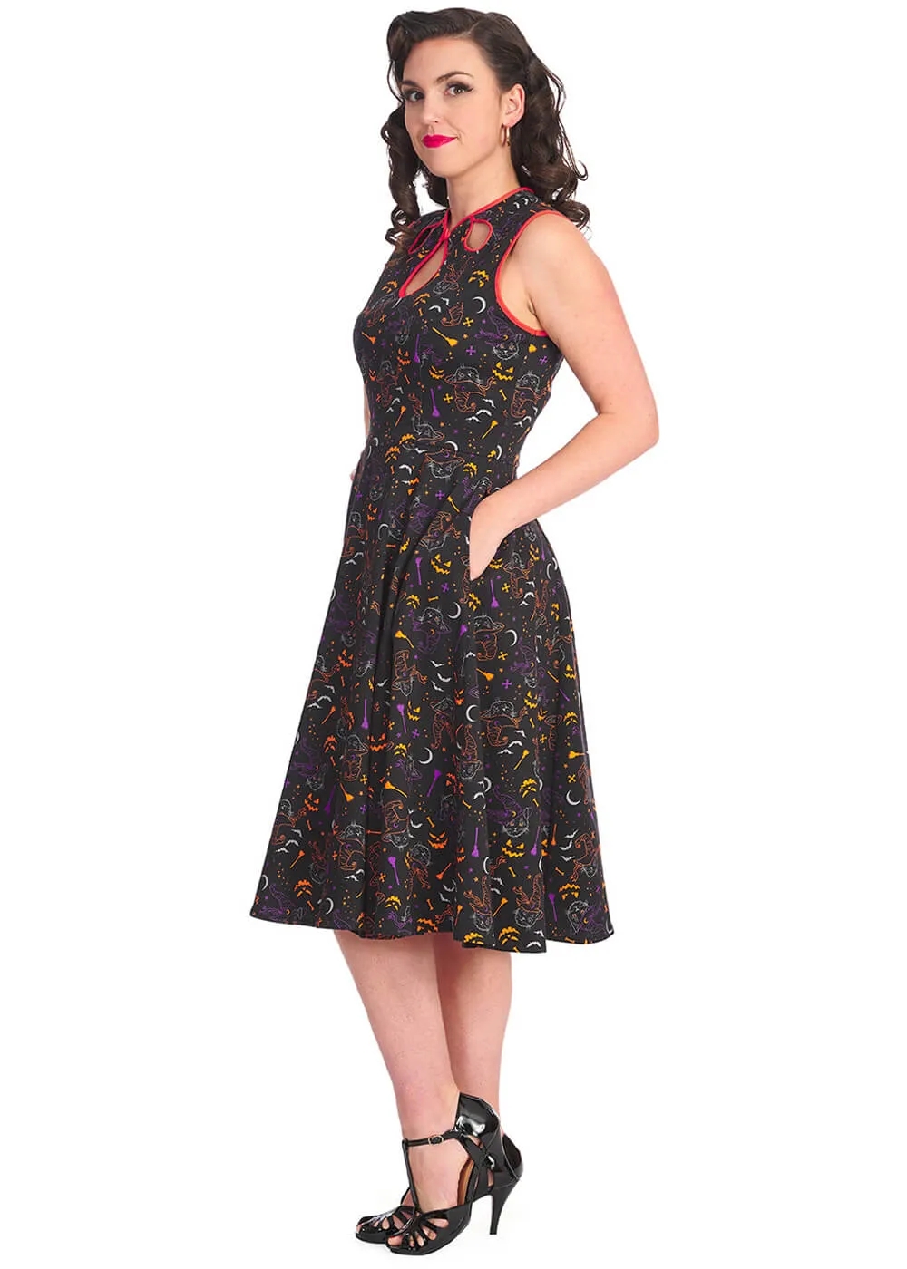 Banned All Hallows Cat 50's Swing Dress Black