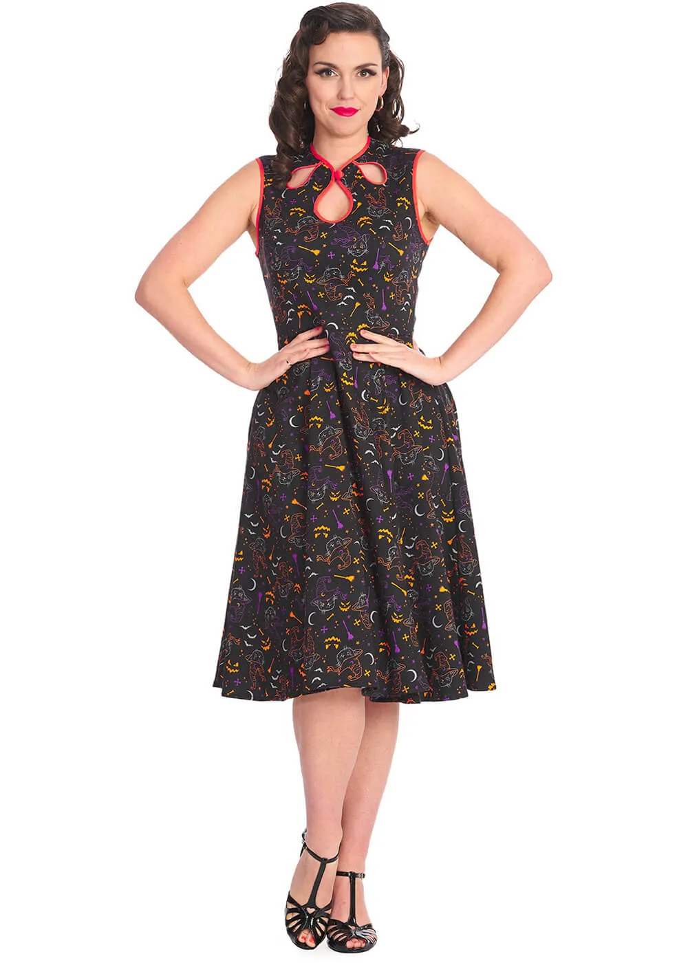 Banned All Hallows Cat 50's Swing Dress Black