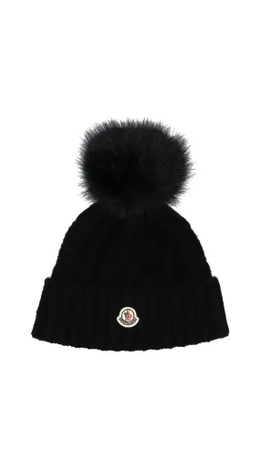 Beanie with Pom Pom - Black