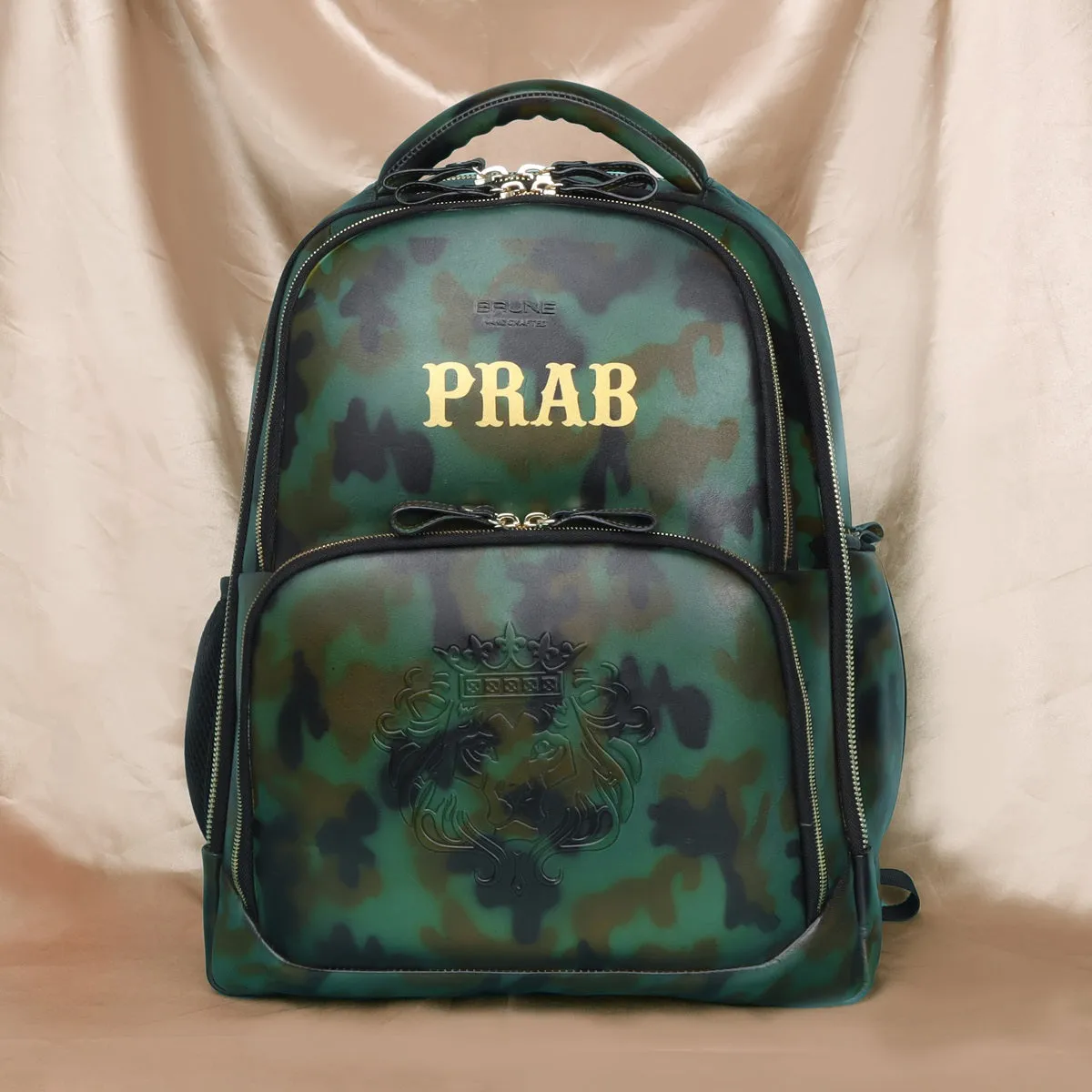 Bespoke Hand-Paint Name Initial Camo Finish Multi-Step Pockets Hand Painted Leather Backpack by Brune & Bareskin