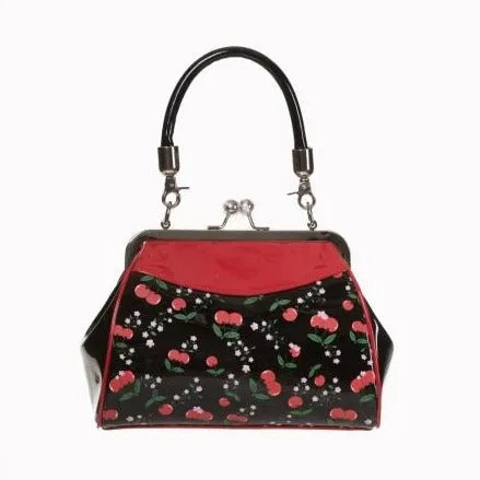 Black And Red Cherry Retro Patent Handbag