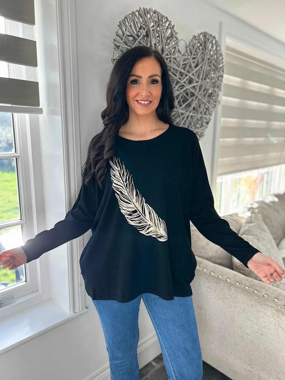 Black Gold Feather Knit Kimmy