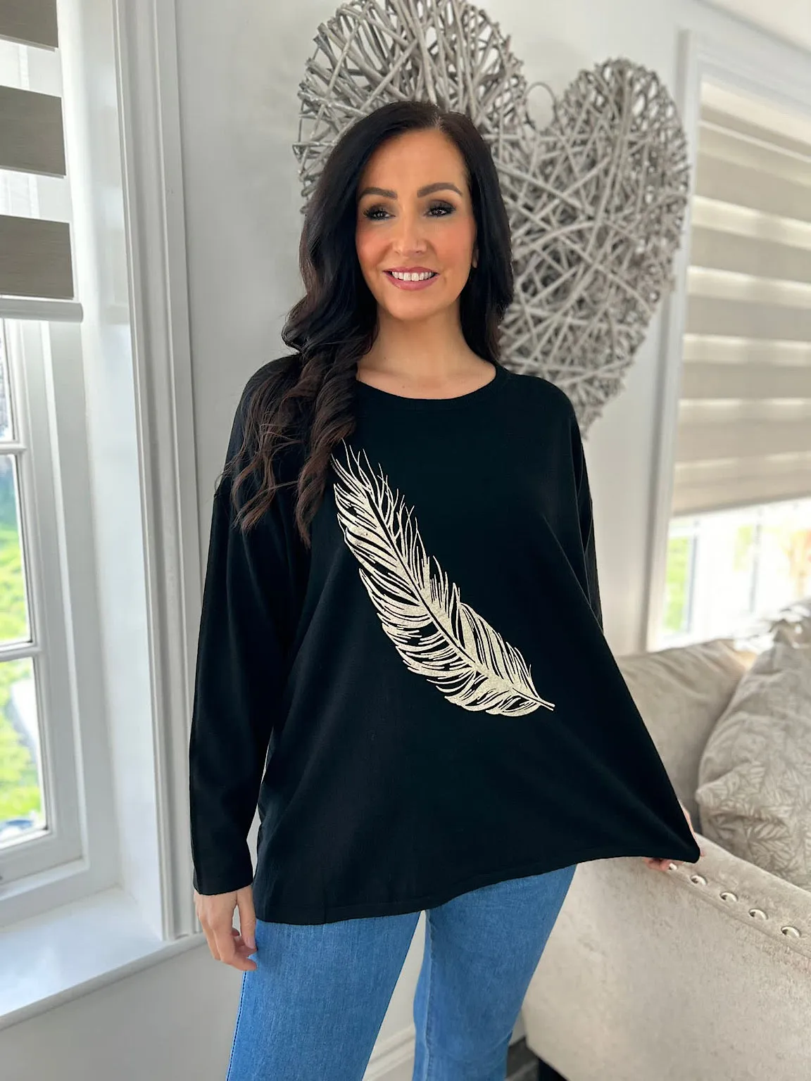 Black Gold Feather Knit Kimmy