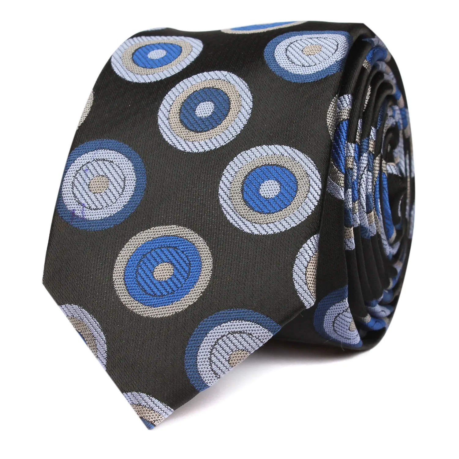 Black with Blue Circle - Skinny Tie