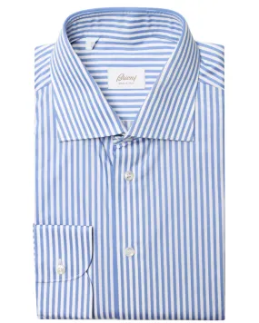 Blue and White Striped Cotton Dress Shirt