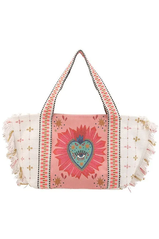 Boho Evil Eye Heart Tote Bag