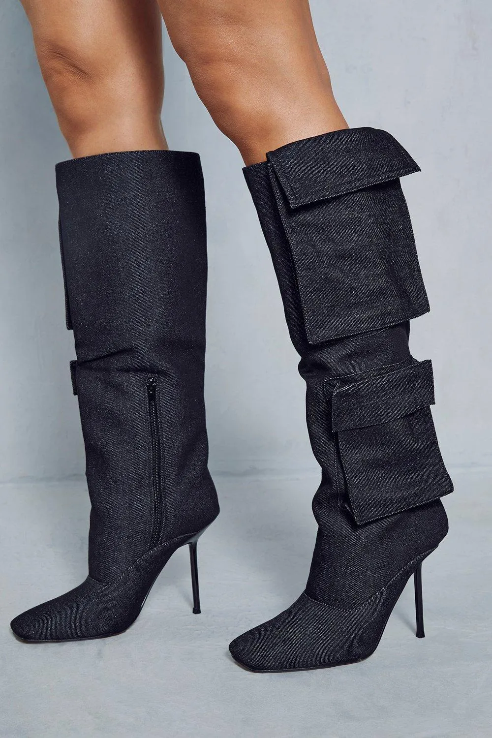 Boots | Denim Cargo Knee High Boots | MissPap