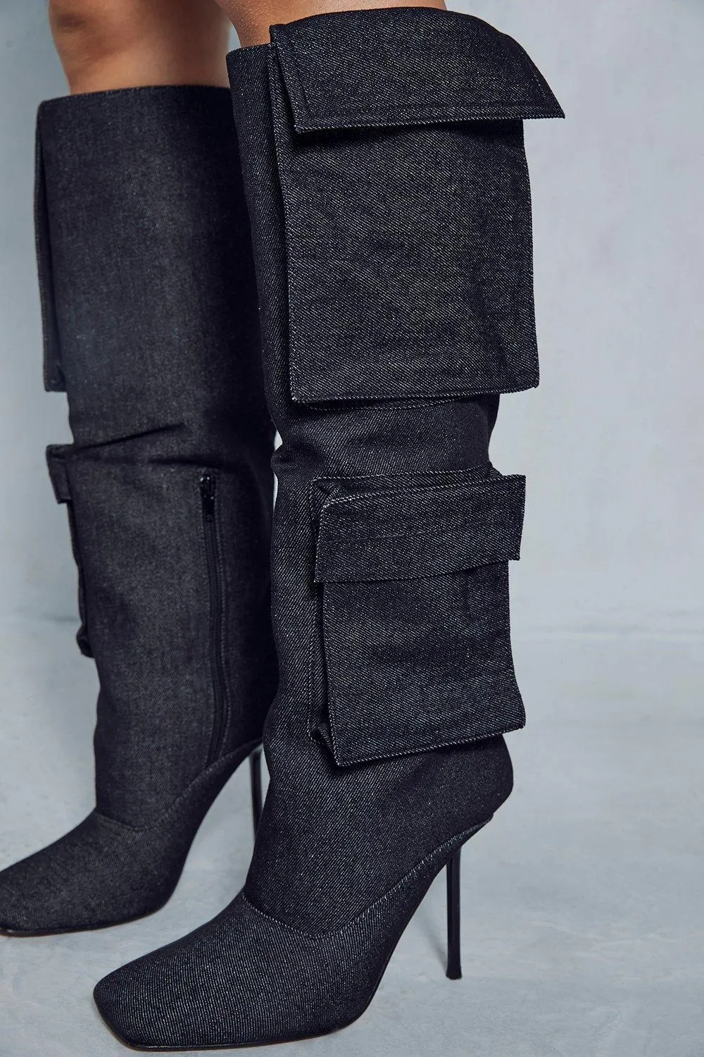 Boots | Denim Cargo Knee High Boots | MissPap