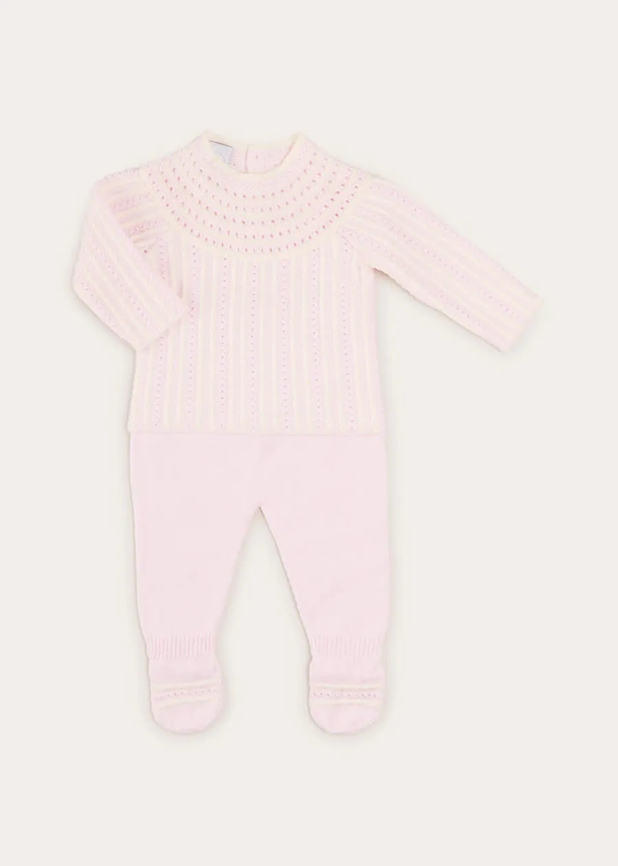 Cable Detail Knitted Set In Baby Pink (1-9mths)