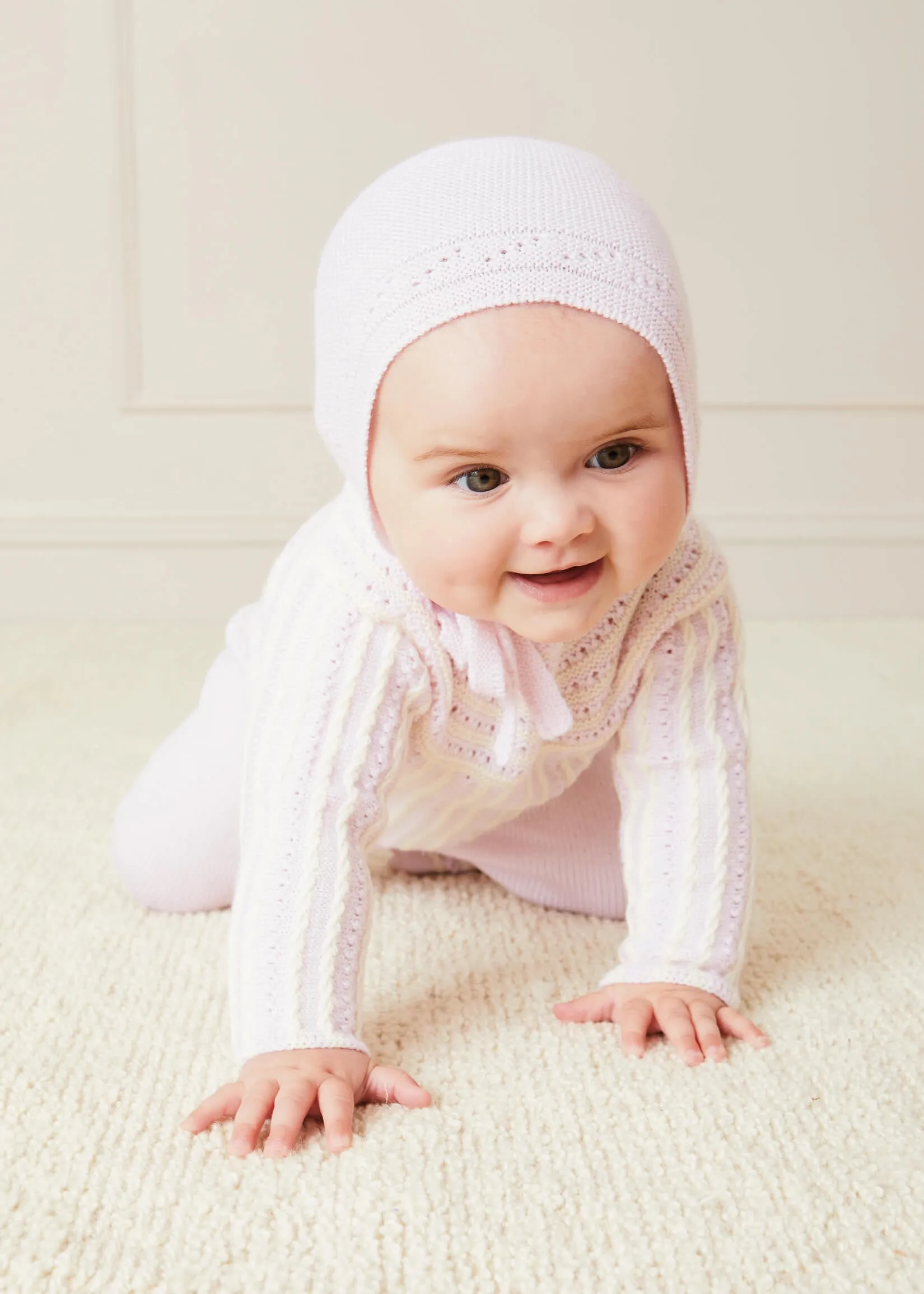 Cable Detail Knitted Set In Baby Pink (1-9mths)