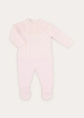 Cable Detail Knitted Set In Baby Pink (1-9mths)