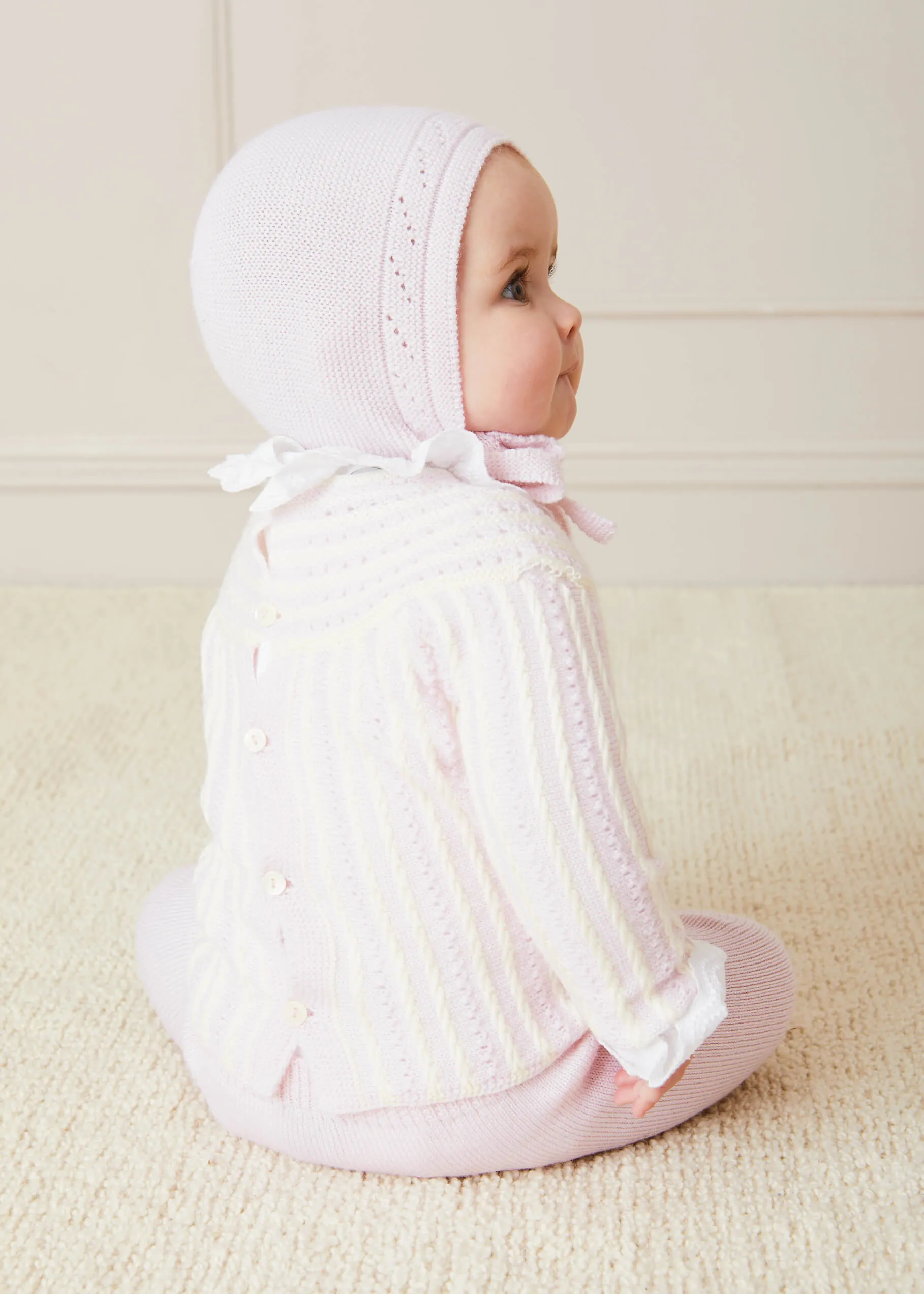 Cable Detail Knitted Set In Baby Pink (1-9mths)