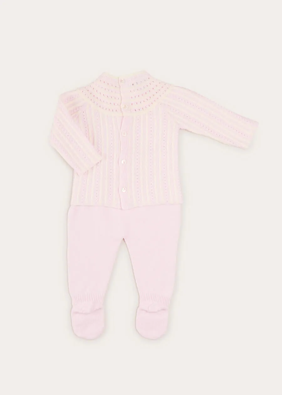 Cable Detail Knitted Set In Baby Pink (1-9mths)