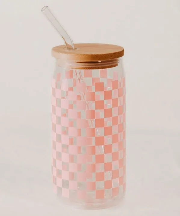 Checkered Can Glass - Pink