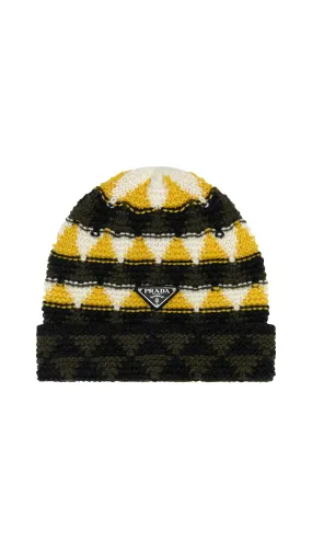 Crochet Knit Beanie - White/Yellow/Green/Black