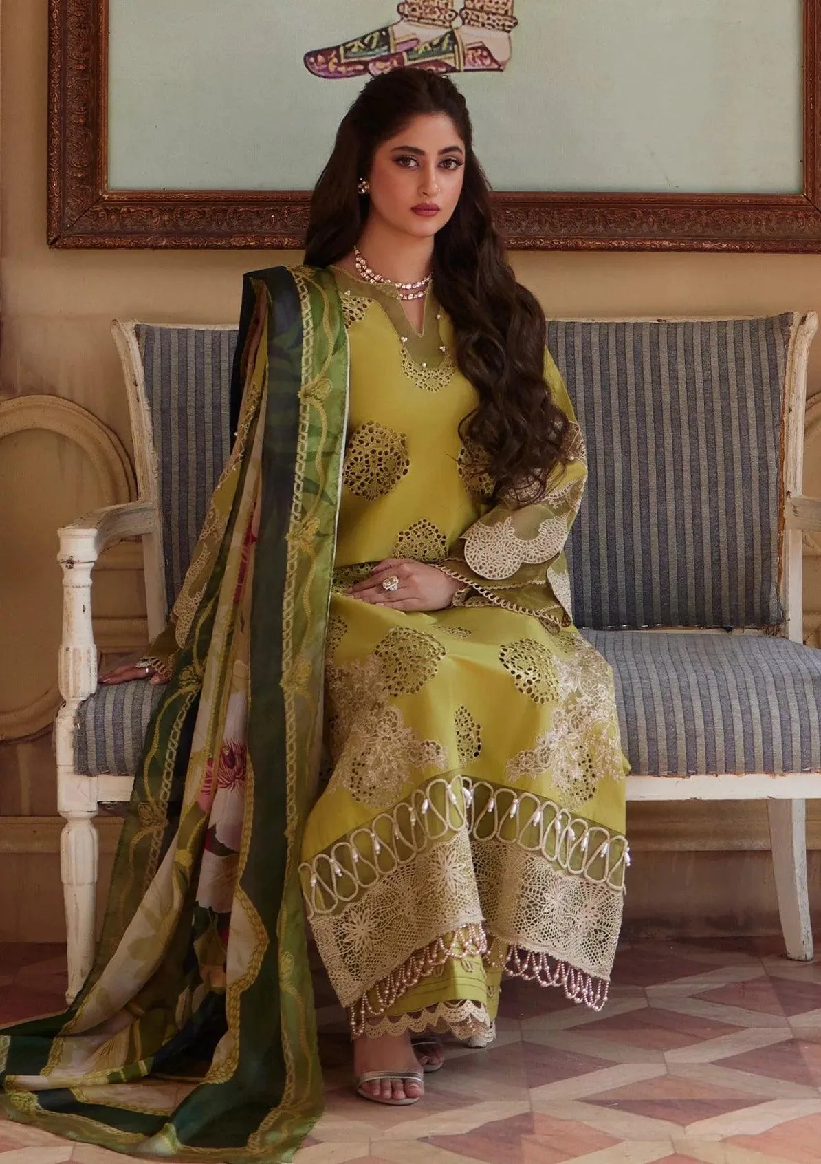 Elaf Premium Festive Eid Embroidered Lawn Unstitched 3Pc Suit ELE-05 MEENAH