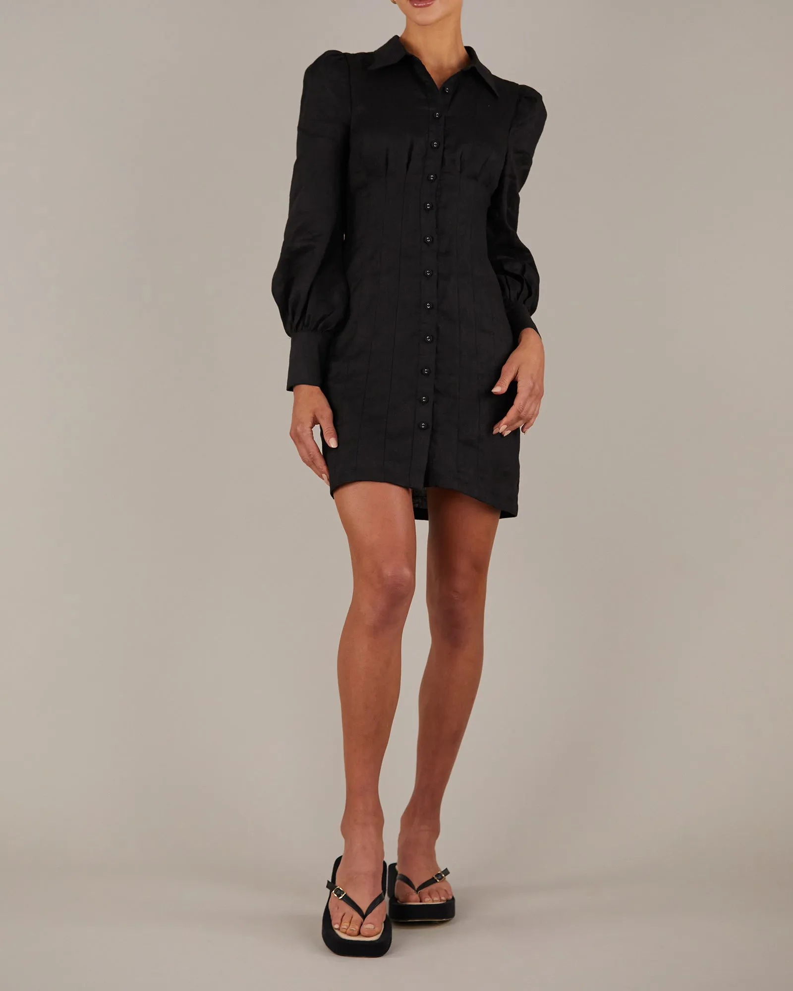 Emmie Linen Mini Dress - Black