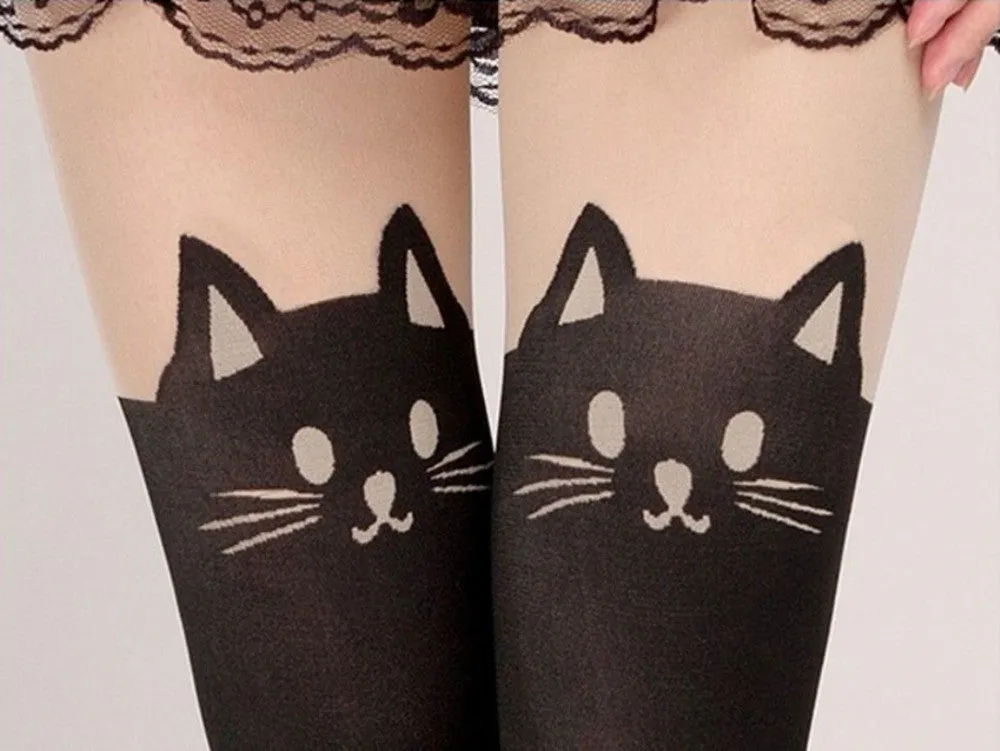 Feida Women Cute Cat Tail Leggings Catoon Stocking Sexy Sheer Pantyhose Stockings Long Sexy Stocking