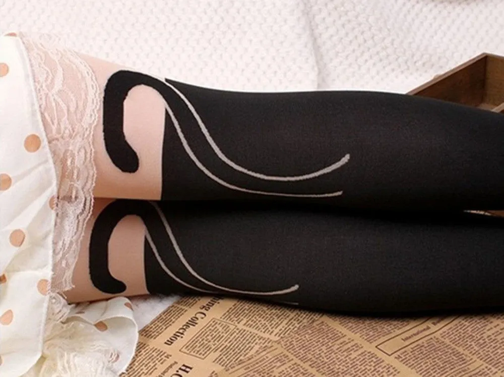 Feida Women Cute Cat Tail Leggings Catoon Stocking Sexy Sheer Pantyhose Stockings Long Sexy Stocking