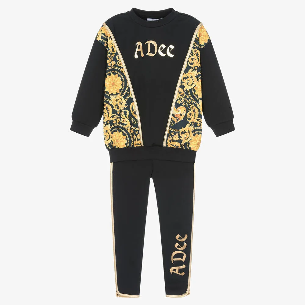 Girls Black & Gold Leggings Set