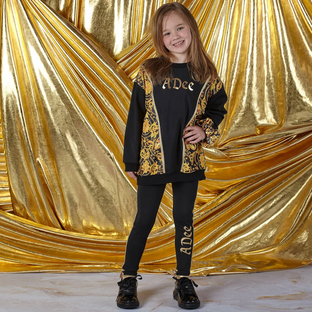 Girls Black & Gold Leggings Set