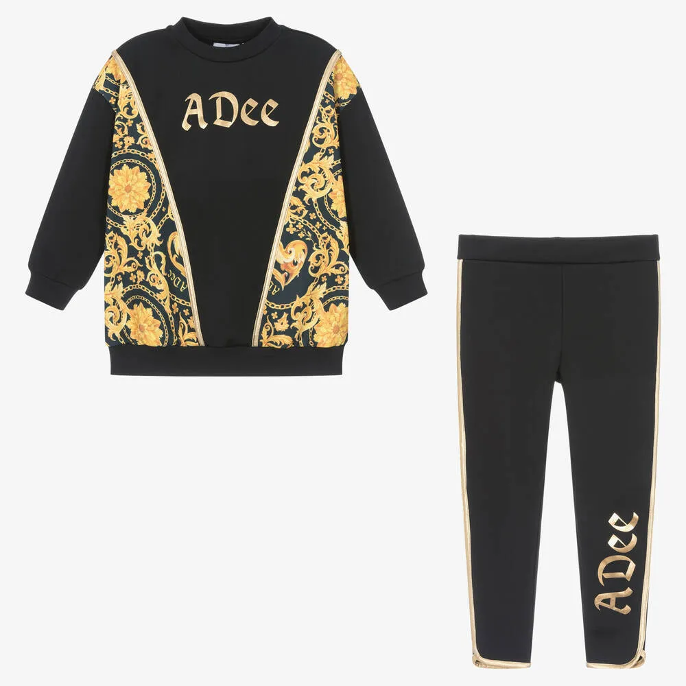 Girls Black & Gold Leggings Set