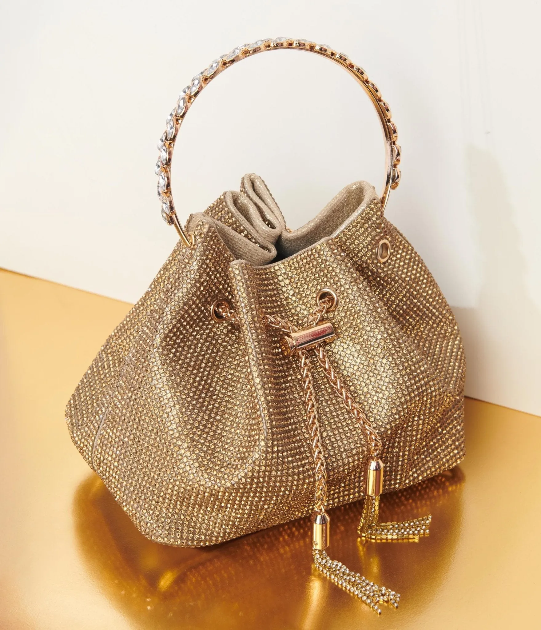 Gold Rhinestone Satchel Handbag