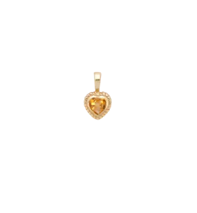 Heart Necklace Charm Citrine 14K