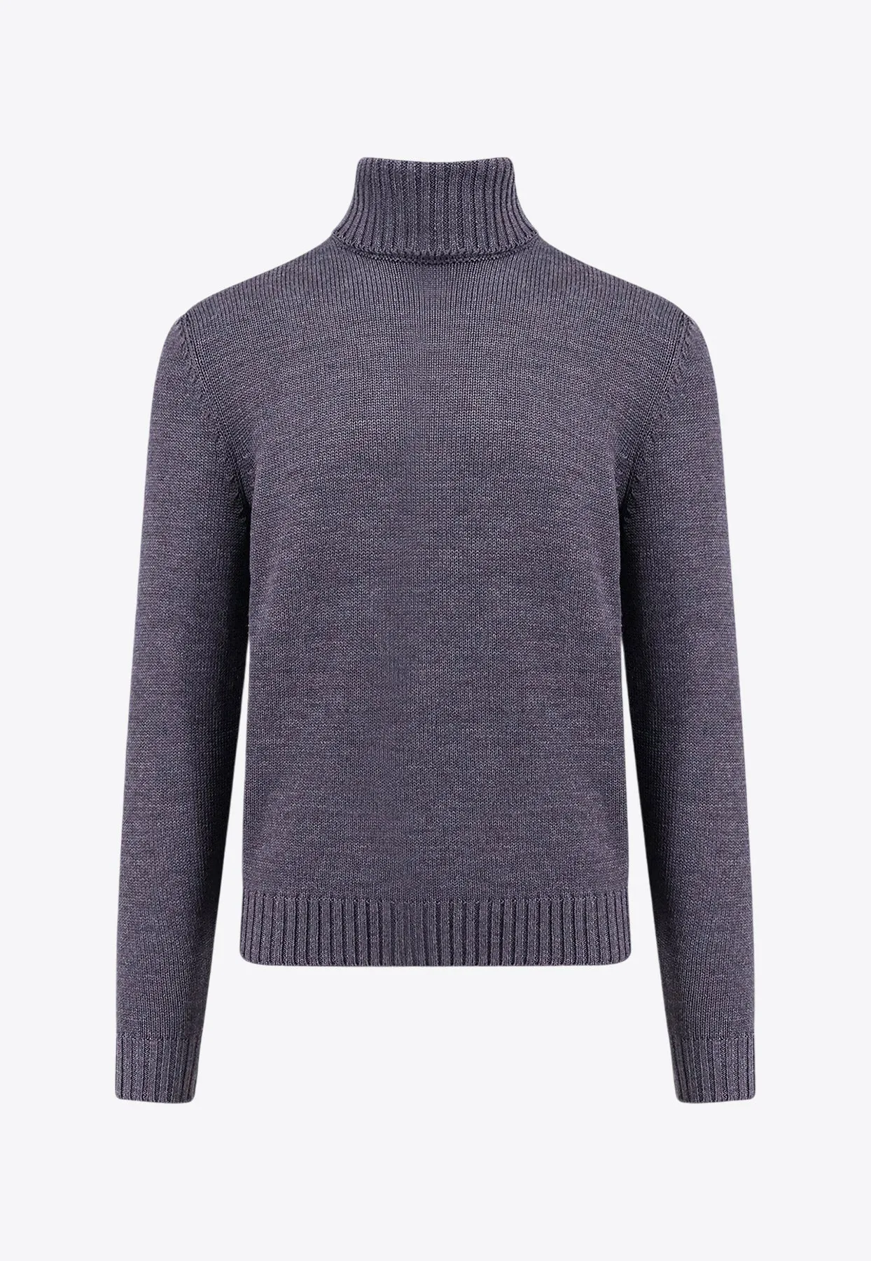 High-Neck Rib Knit Wool Sweater