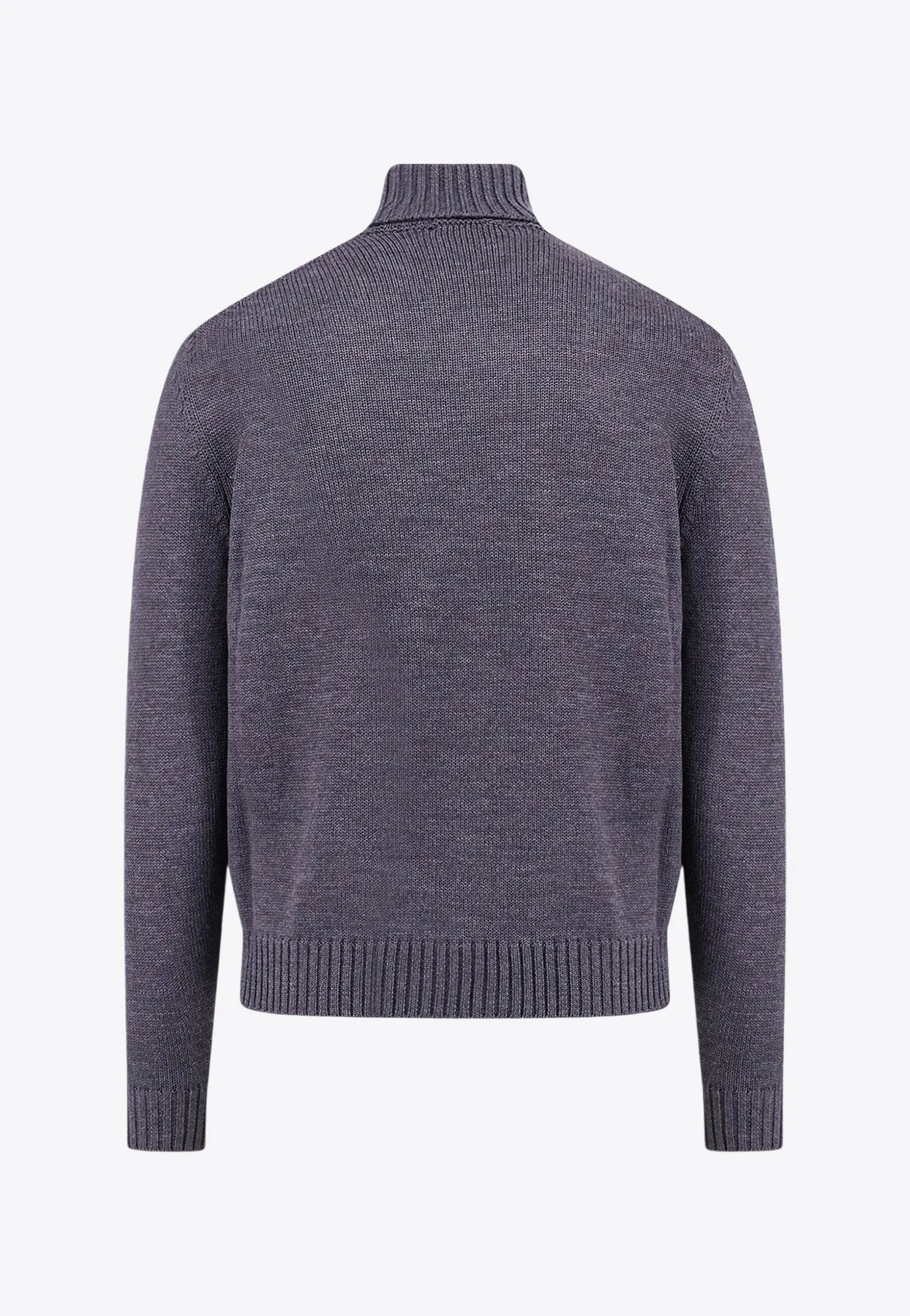 High-Neck Rib Knit Wool Sweater