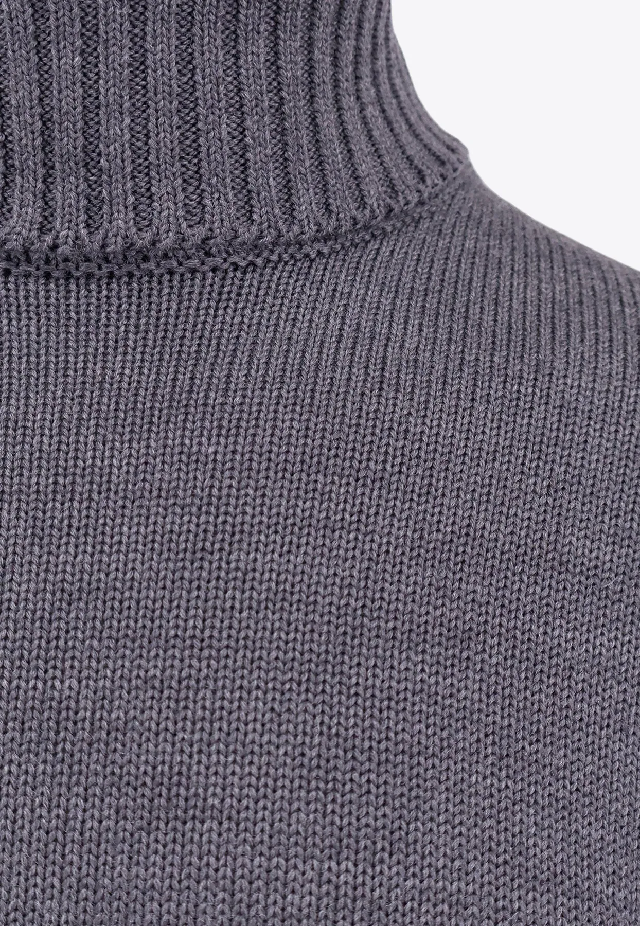 High-Neck Rib Knit Wool Sweater