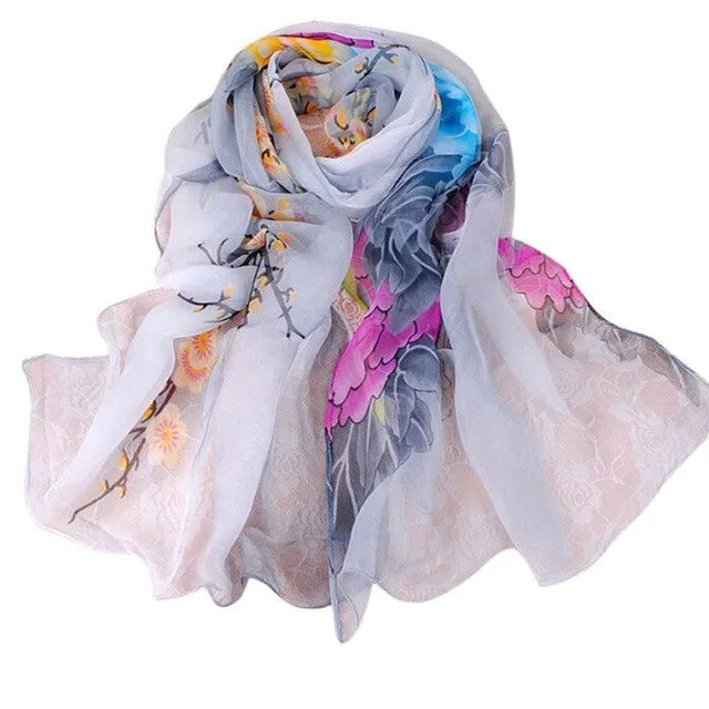 High Quality   Scarf Women Ladies Floral Scarf Soft Wrap Long Shawl Fashion Chiffon Scarf Women Foulard Femme SM6