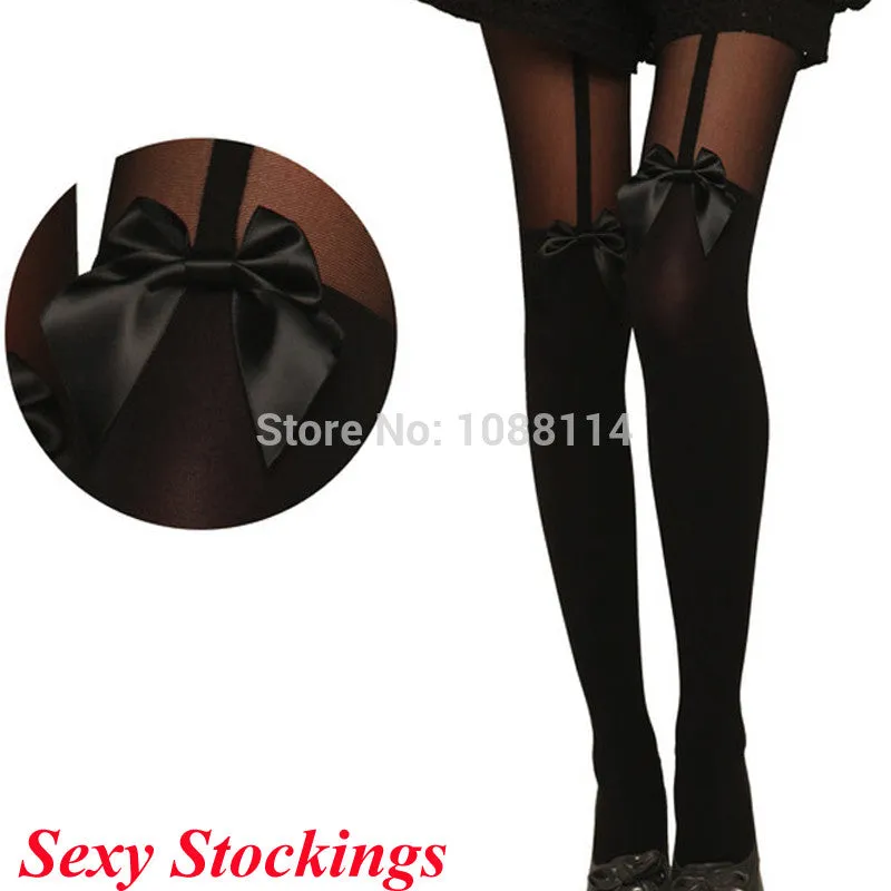 Hot Sale Vintage Women Tights Tattoo Pantyhose Women Bow Suspender Sexy Stockings Plus Size Over Knee Socks # GS