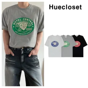 HUE  |Street Style Plain Short Sleeves Oversized Logo T-Shirts