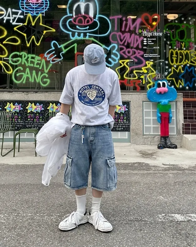 HUE  |Street Style Plain Short Sleeves Oversized Logo T-Shirts