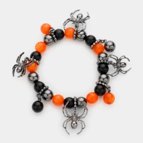 iLLASPARKZ Metal Spider Charm Beaded Stretch Bracelet