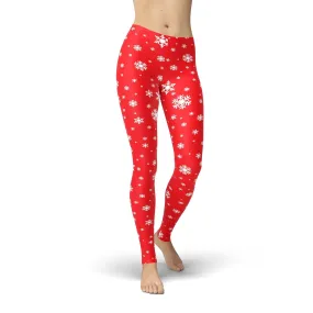 Jean Red Snowflake Leggings