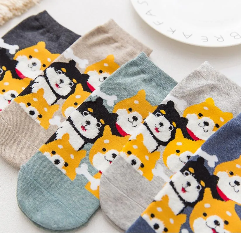 Kawaii Cute Ankle Socks - Puppies Navy Blue