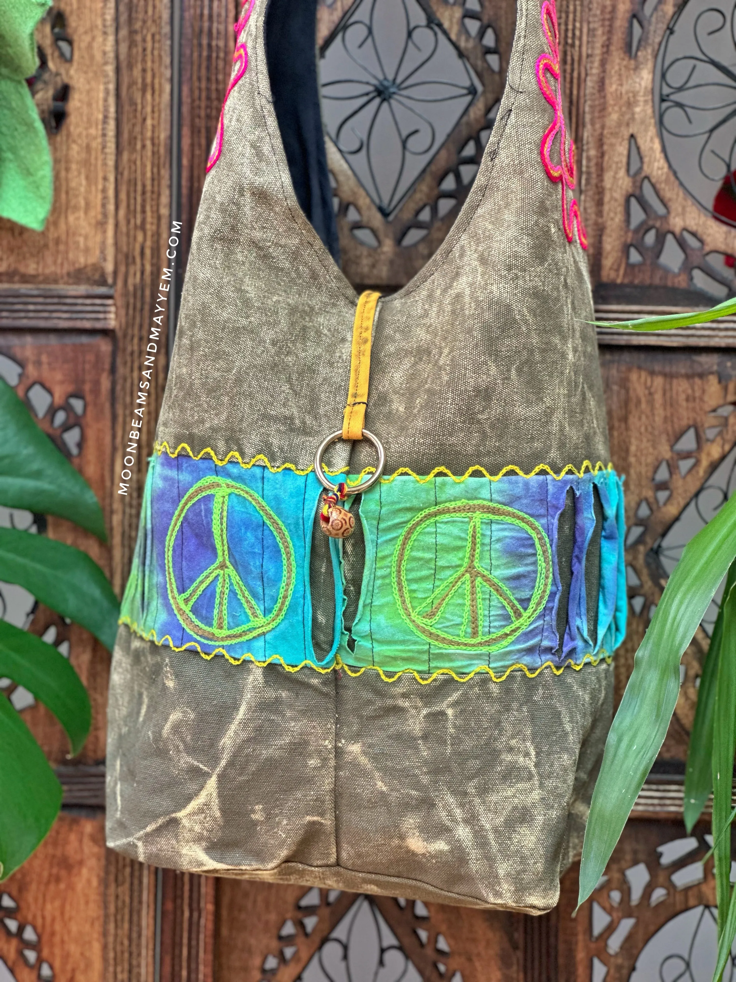 KHAKI GREEN HIPPIE PEACE TOTE / BAG